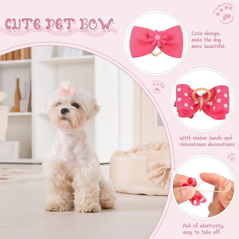 20 Pcs Dog Hair Bows for Small Dogs, Cute Grooming Bows with Rubber Bands