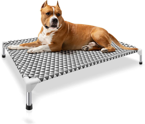 Elevated Outdoor Dog Bed, Updated Raised Pet Cot, Indoor Durable with No-Slip Rubber Feet, Fits up to 100lbs, Gray, L