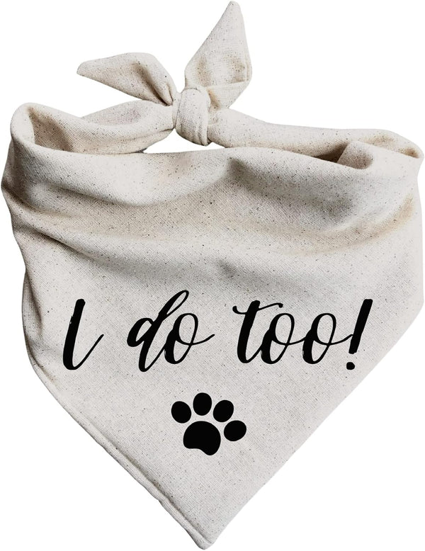Generic I do Too! Dog Bandana Wedding Engagement Announcement (Medium) Beige, Black