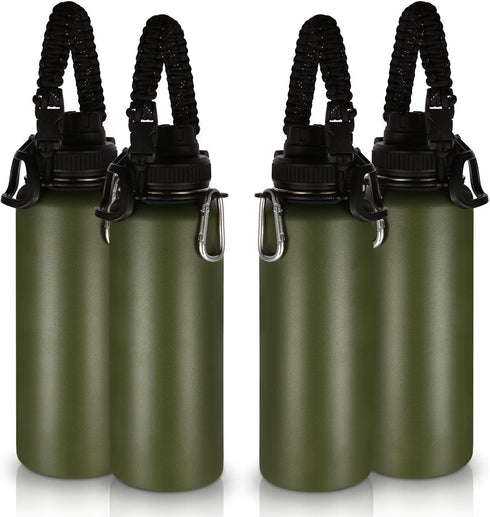 Volhoply 4 Pack Insulated Water Bottles, 40 oz Stainless Steel Sports Bottle with Paracord Handle
