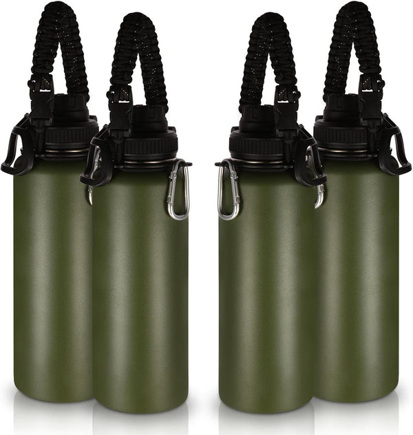 Volhoply 4 Pack Insulated Water Bottles, 40 oz Stainless Steel Sports Bottle with Paracord Handle