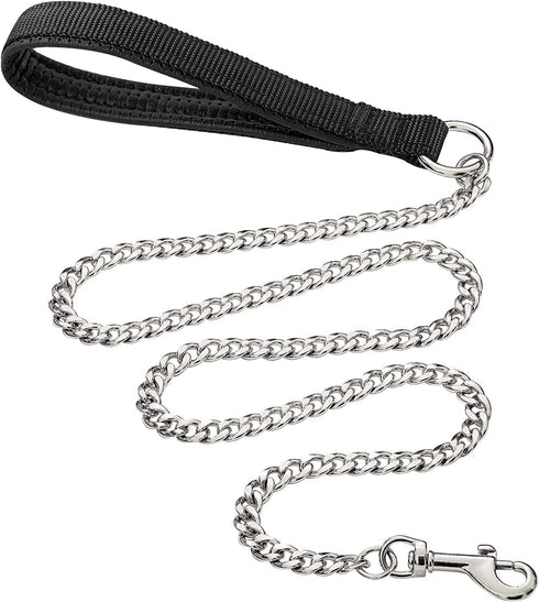 Heavy Duty Metal Dog Leash - 5FTx3mm Chew Proof Chain with Soft Padded Handle for Large & Medium Dogs