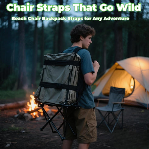 Backpack 3 Pack Beach Chair Straps - Heavy Duty Rocking Camping Chair Carrier, Adjustable Hands-Free Shoulder Straps