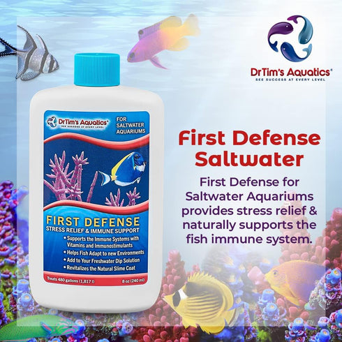 DrTim’s Aquatics First Defense for Saltwater Aquariums – 32 oz Stress Relief & Immune Support