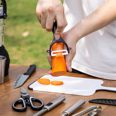 Odoland 14pcs Camping Cookware Set, Stainless Steel Cooking Utensils in Portable Carry Case for Outdoor Use
