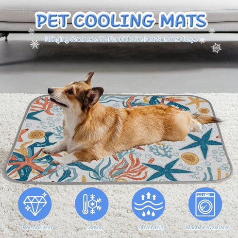 imiBBWQu Summer 27" 22" Dog Cooling Mat Ocean Starfish Floral Water Cooler Mat Washable Cooling Pads for Dogs to Lay On