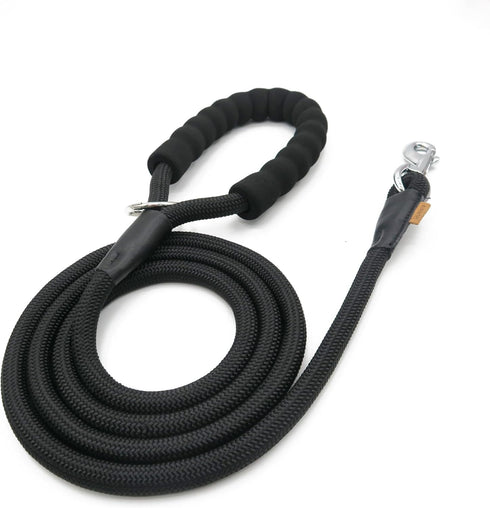 Dog Leash, Braided Rope Traction Lead for Medium/Large Dogs, 6FT (1/2") - Black