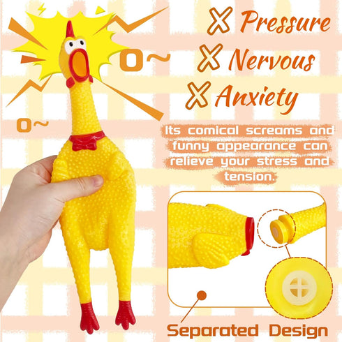2 Pcs 12 Inch Large Rubber Chicken Dog Toys, Yellow Squeaky Chicken, Screaming Prank Noise Maker