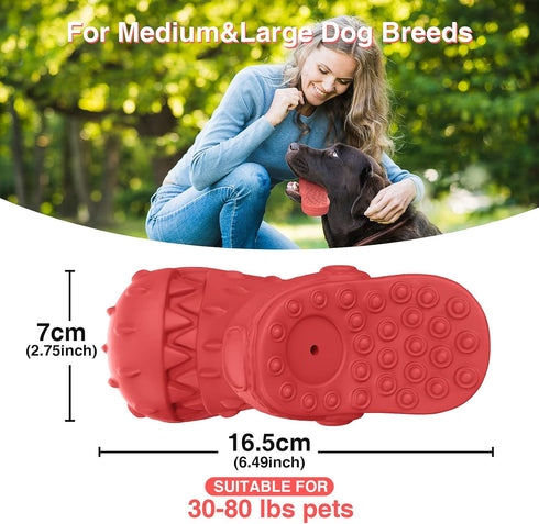 Indestructible Squeaky Dog Toys for Aggressive Chewers, Tough Chew Toys for Medium/Large Dogs, Heavy Duty (Slipper-Red)