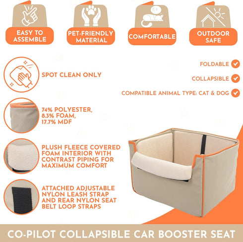 Co-Pilot Compact Foldable Dog Booster Seat for Small Breeds