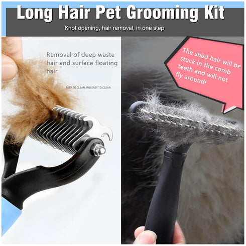 Undercoat Rake for Dogs, Dematting Tool Set with Long Haired Dog Grooming Rake Brush & Deshedding Comb