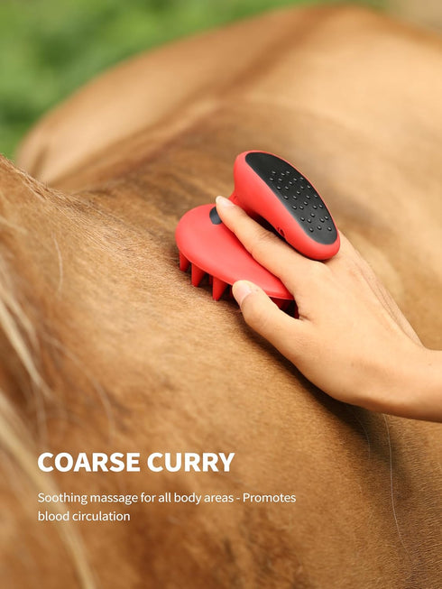 9-Piece Set Harrison Howard Horse Grooming Kit, with Non-Slip Silicone Grip for Bathing, Shedding & Hoof Care Red