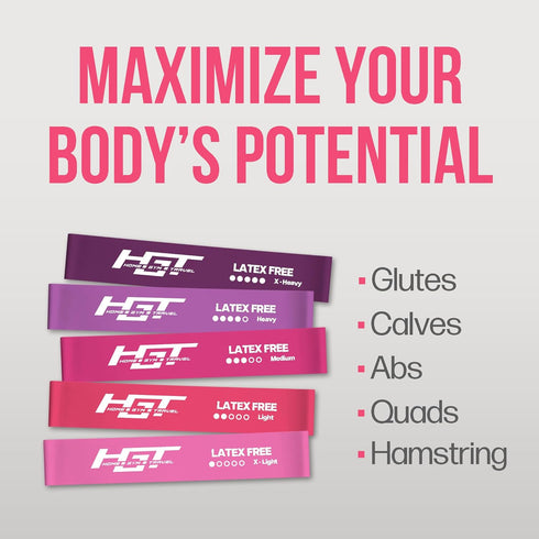 HGT Resistance Bands Set - Latex-Free Booty Bands for Women & Men, Supports Stretching, Yoga, Glutes & Legs Training