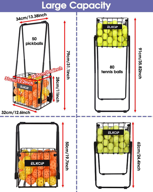 Portable Pickleball & Tennis Ball Collector - Easily Pick Up Pickleball Retriever Basket Ball Caddy Carrier Picker
