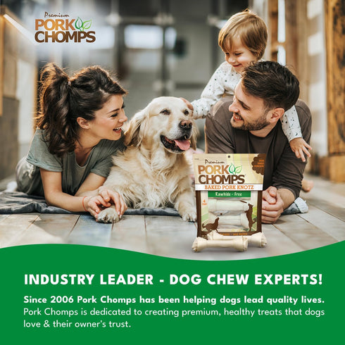 11 Inch 4 Count, 1 Pack Pork Chomps Baked Pork Skin Dog Chews, Knots, - Long-Lasting Treats for Dogs - High Protein