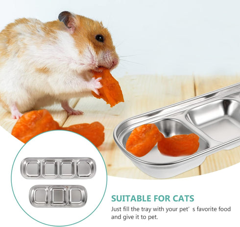Compartment Pet Tray Food Bowls - 2pcs Stainless Steel Divided Pet Dishes for Kitten Small Dogs Food Water Feeder