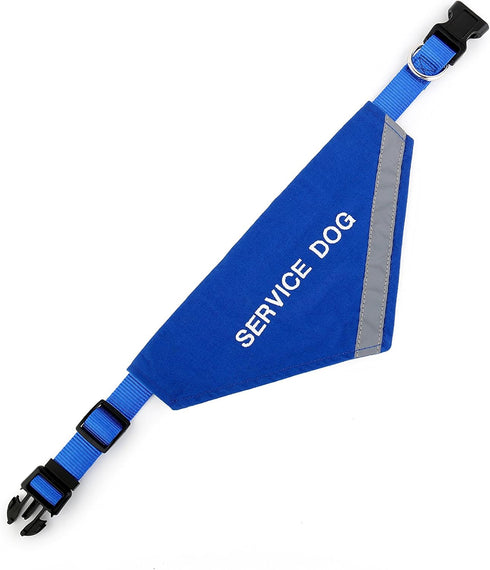 Doggie Stylz Service Dog Bandana with Reflective Strip for pet Safety at night. Has built in Matching Collar to Keep Bandana Secure | Metal Ring to Attach Leash | Blue XS (NECK 8-12")
