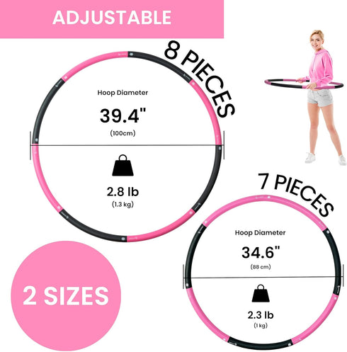 Weighted Fitness Hula Hoop for Adults - Detachable and Portable with Jump Rope, Resistance Band, and Carry Bag