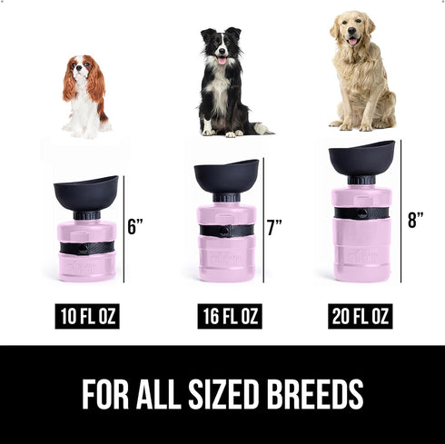 GORILLA GRIP Dog Water Bottle, 12 oz Portable Leak Proof Dispenser for Dogs, Pink Silicone Travel Bowl for Hiking