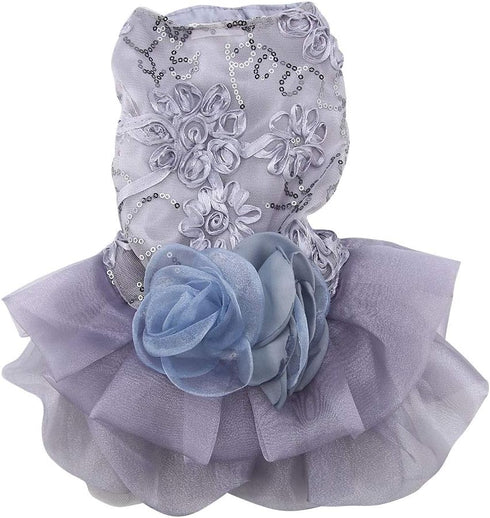 Puppy Clothes, Elegant Sequin Silky Princess Skirt for Pet Dog, Wedding Christmas Festival Costume, Grey-M