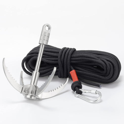 Large 4-Claw Grappling Hook with 65ft Rope, Stainless Steel Folding Grapple Hooks for Outdoor Survival