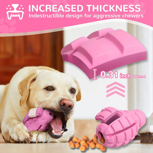 Dog Toys for Aggressive Chewers, Indestructible Interactive Treat Toys for Large Medium Breeds, Pink