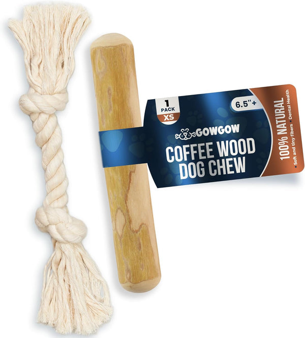 Coffee Wood Dog Chew Sticks 6.5" & Rope Toys for Puppies - 100% Natural Chew Toys for Teething