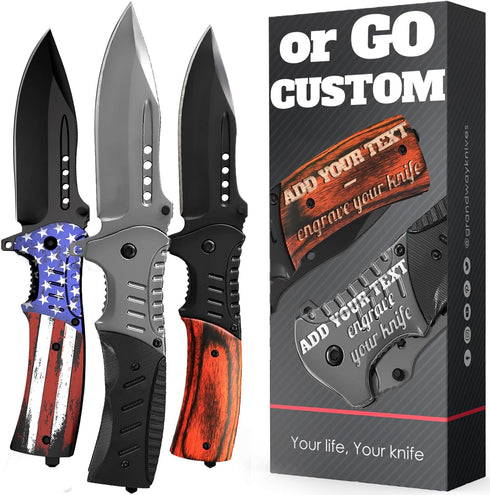 Pocket Knife Spring Assisted Folding Knives, Military EDC Tactical Jack Knives for Camping, Hiking, Survival