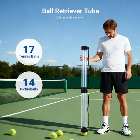 NEEWER Ball Retriever Tube Hopper for Tennis Balls & Pickleballs, Detachable Section No Bending Pickup Picker Upper