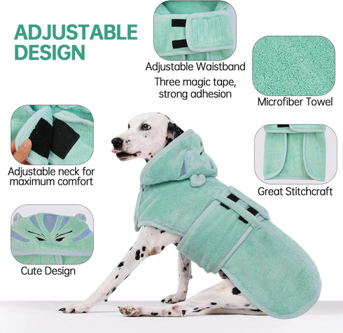 Dog Bathrobe Dog Drying Coat, Microfibre Material Fast Drying Super Absorbent Dog Bath Towel, Magic Sticker & Belly