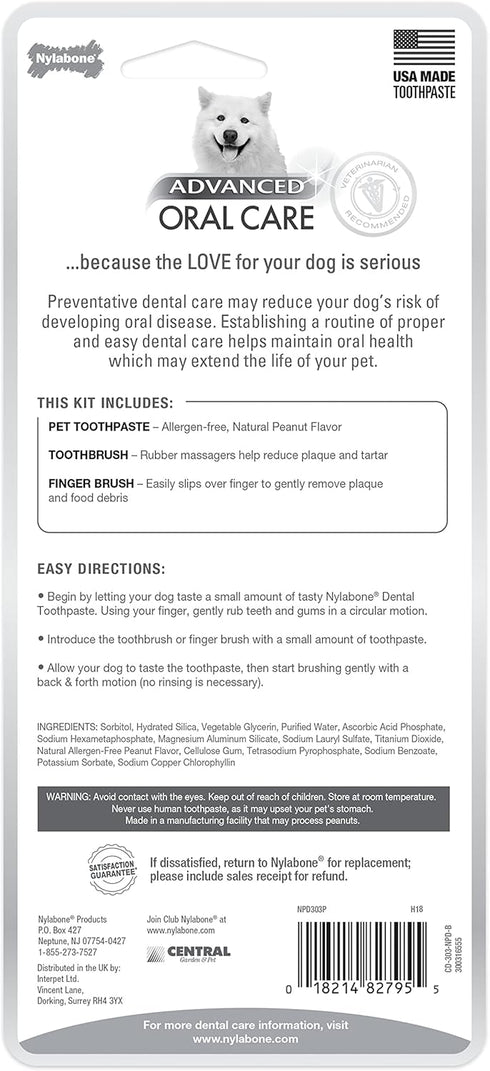 Nylabone Advanced Oral Care Natural Dog Dental Kit, Peanut Flavor, 2.5 oz.