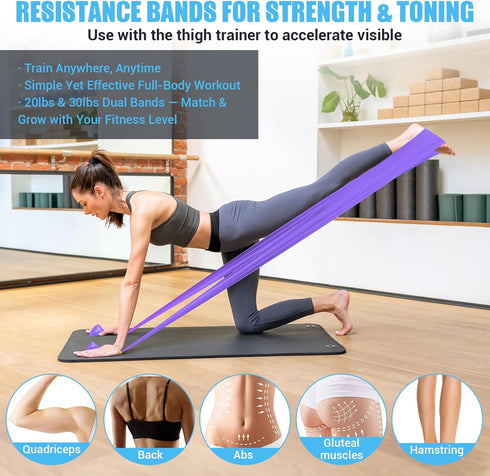 ODCPN 15-80 LB Band(2PC), Inner Thigh Exerciser for Women, Adjustable Resistance Thigh Trainer with Resistance Thigh