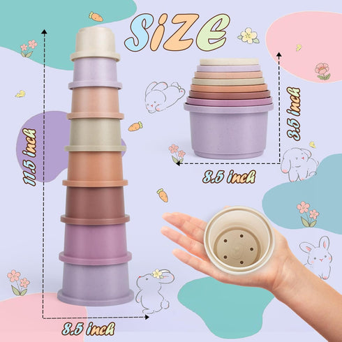 8PCS Chinchilla, Playset SKYWHALE Stacking Cups for Rabbits, Stackable Bunny Toys, Natural Sugarcane Plastic Pet