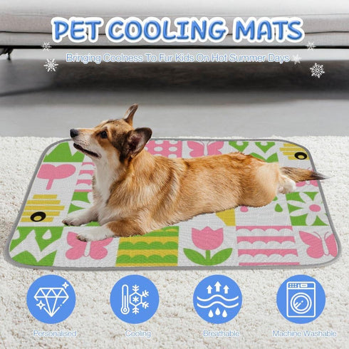 imiBBWQu Summer 27" 22" Dog Cooling Mat Easter Bunny Floral Cooling Sofa Mat Washable Pet Stroller Pad Smart Pet Bed