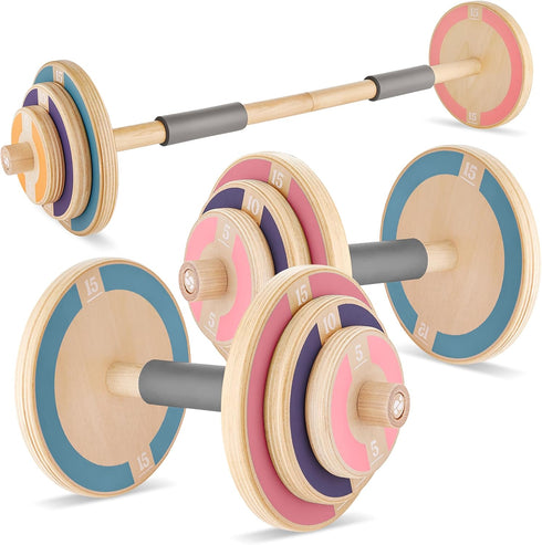 Set Set Set (Set 1 2 Special Supplies Kids Wooden Workout Play Weights - Adjustable Dumbbells and Barbell for Home Gym