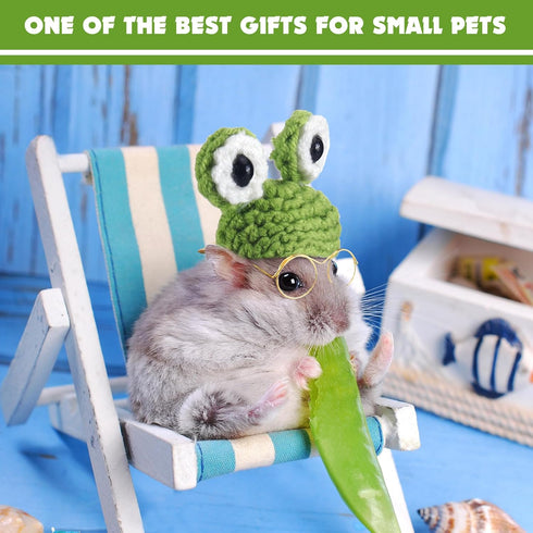 8 Pcs Hamster Hat Pet Costume Glasses, Includes 4 Knitted Hats and 4 Pairs of Glasses for Small Animals