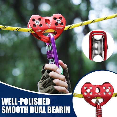 Zipline Pulley 25kn Aluminum Stainless Steel Roller, Heavy Duty Dual Trolley for 8-13mm Climbing Cable Rope