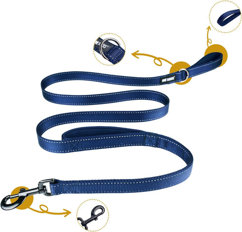 OneTigris No-Pull Handled Dog Walking Leash - Long Traffic Leads for Medium to Large Dogs (Blue, 4FT)