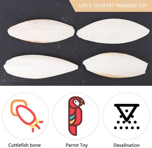 12pcs Bird Cuttlebone Chew Toy, Cuttlefish Bones for Parrot Cage Toys, 10cm Bird Bite Toy