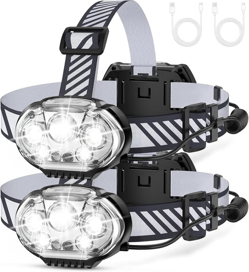Rechargeable Headlamp, 20000 High Lumen 5 LED Head Lamp with Red White Light, IPX4 Waterproof for Outdoor Gear