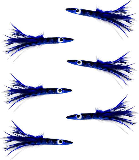 6" Tuna Clone Feather, 6 Pcs Blue White for Saltwater Fishing Unrigged,