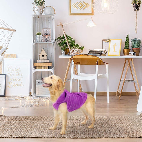 EXPAWLORER Polar Fleece Dog Hoodie with Pocket, Warm Cozy Sleeveless Sweater for Small to Large Dogs (Purple, L)