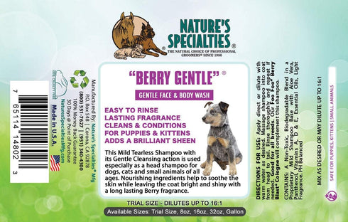 4 32 oz Nature's Specialties Berry Gentle Ultra Concentrated Face and Body Wash for Pets, Makes up to Gallons, Natural