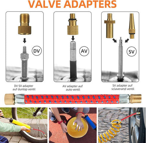 Gionfe 25PCS Nozzle Bicycle Presta Schrader Valve Adaptor Tools, Brass Bike Pump Adaptters,Ball Pump Needle, Balloon