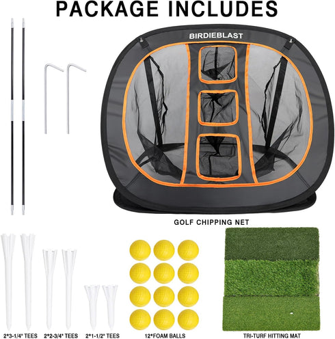 Golf Chipping Net with Tri-Turf Hitting Mat, Indoor/Outdoor Practice for Accuracy and Target Training