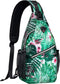 MOSISO Sling Backpack, Travel Hiking Daypack Pattern Rope Crossbody Shoulder Bag, Palm Leaf Flower Design