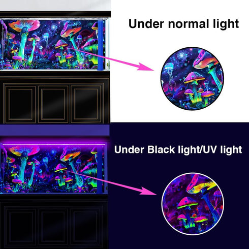 30X12IN Blacklight Aquarium Background, UV Reactive Mushroom Background with 10 EVA Double-Sided Tape