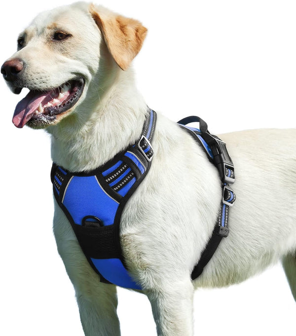 Eagloo Dog Harness for Large Dogs, No Pull Vest with Reflective Strips, Control Handle, Adjustable, Blue, Size L