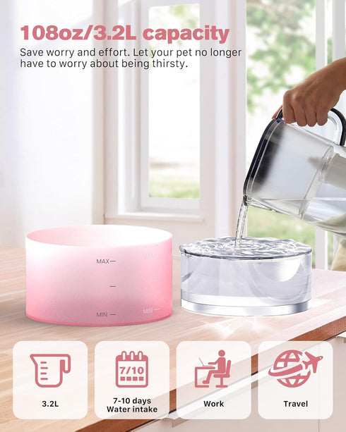 6 3 108oz/3.2L Pink Cat Water Fountain:with Carbon Filters + Sponge Filters - BEMOONY Pet Water Fountain - Water