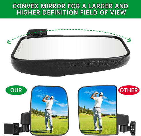 Golf Cart Mirror, Upgraded Installation for Square Tube Roll Cage Compatible with Club Car, Yamaha, EZ GO